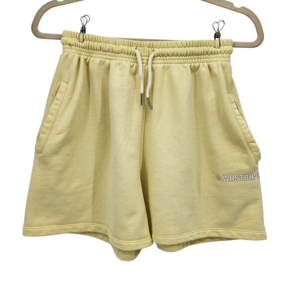 WRSTBHVR Studio Womens Medium Shorts June Pastel Yellow Sweat Gym Drawstring - Picture 11 of 11